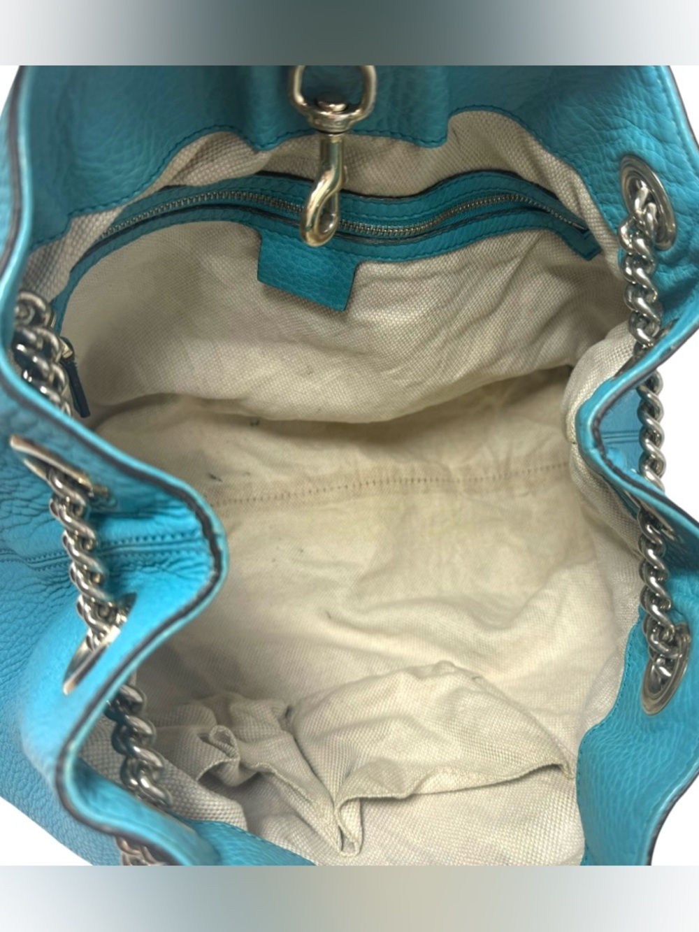 ❌SOLD❌ Gucci Teal Leather Soho Chain Shoulder Bag Medium - Picture 6 of 8